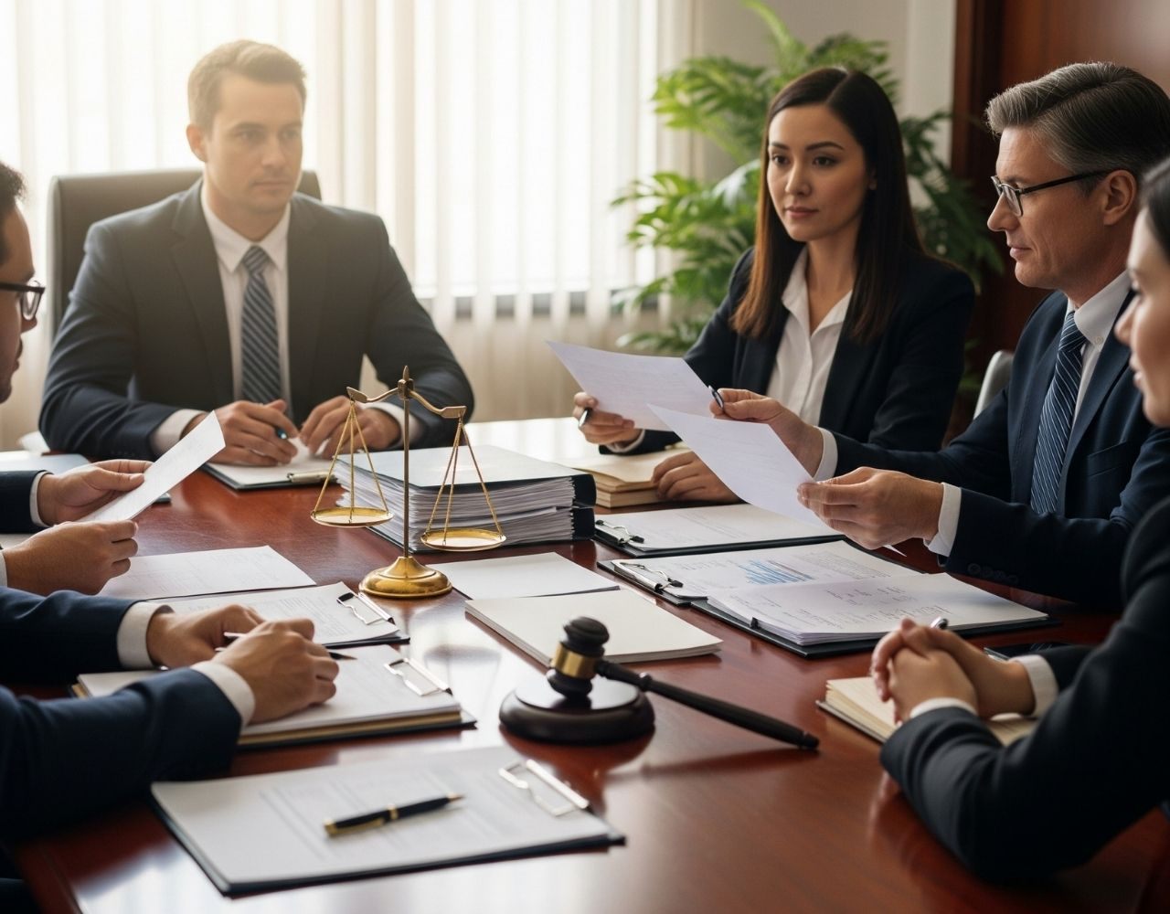 Réunion d’Assemblée Générale Ordinaire (AGO) pour l’approbation des comptes annuels, avec un groupe de dirigeants autour d’une table et des documents financiers.