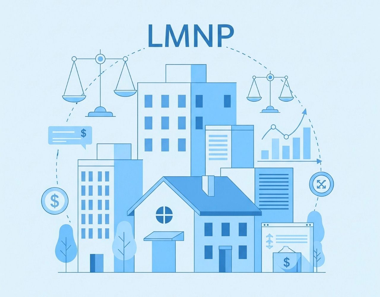 Propriétés immobilières symbolisant la fiscalité et la comptabilité des LMNP en 2025